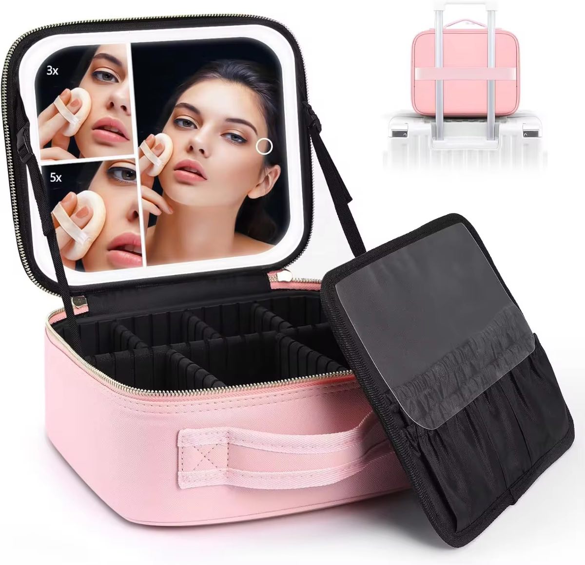 COSMETIQUERA DE MAQUILLAJE CON ESPEJO Y DIVISIONES