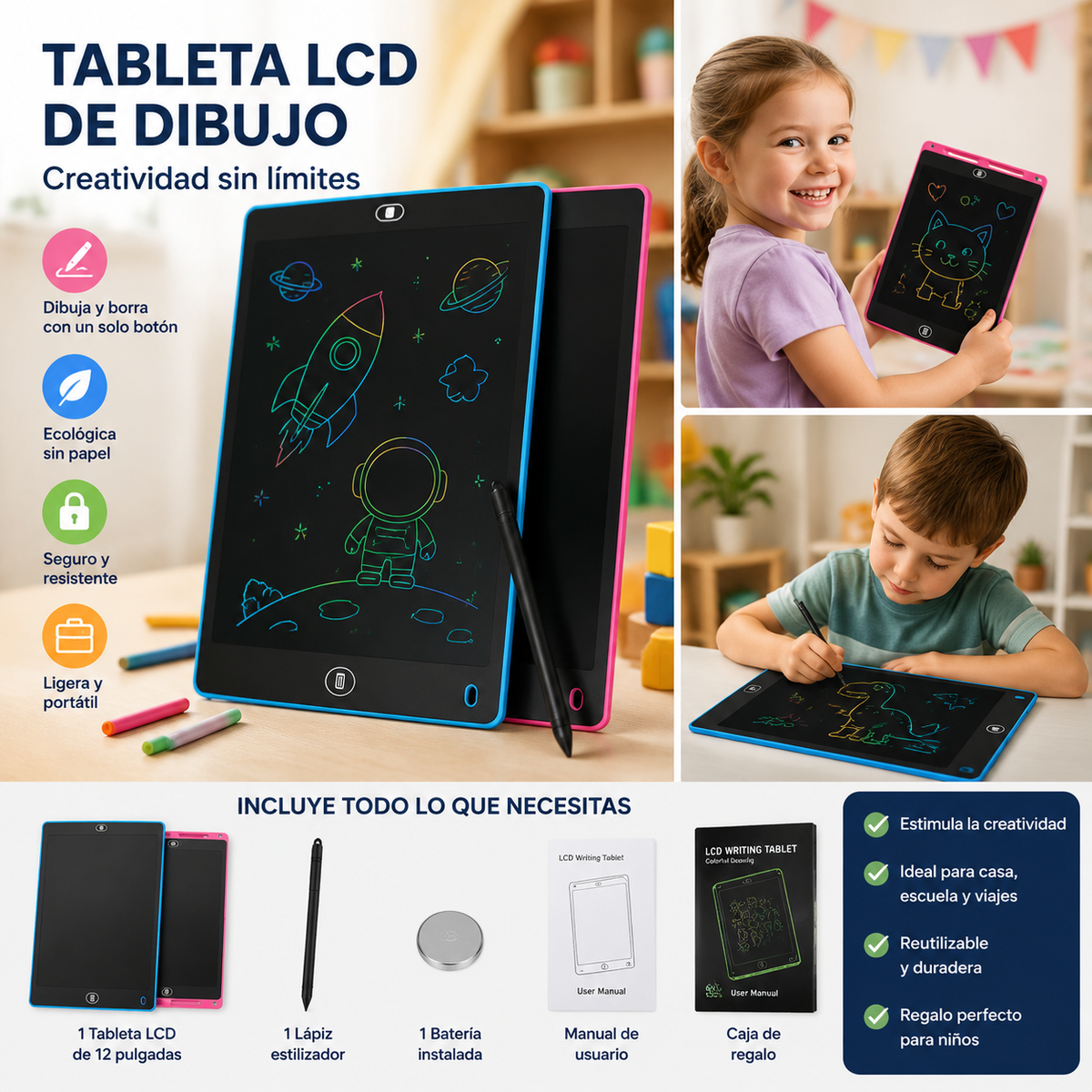 Tableta de dibujo LCD 12" con lápiz